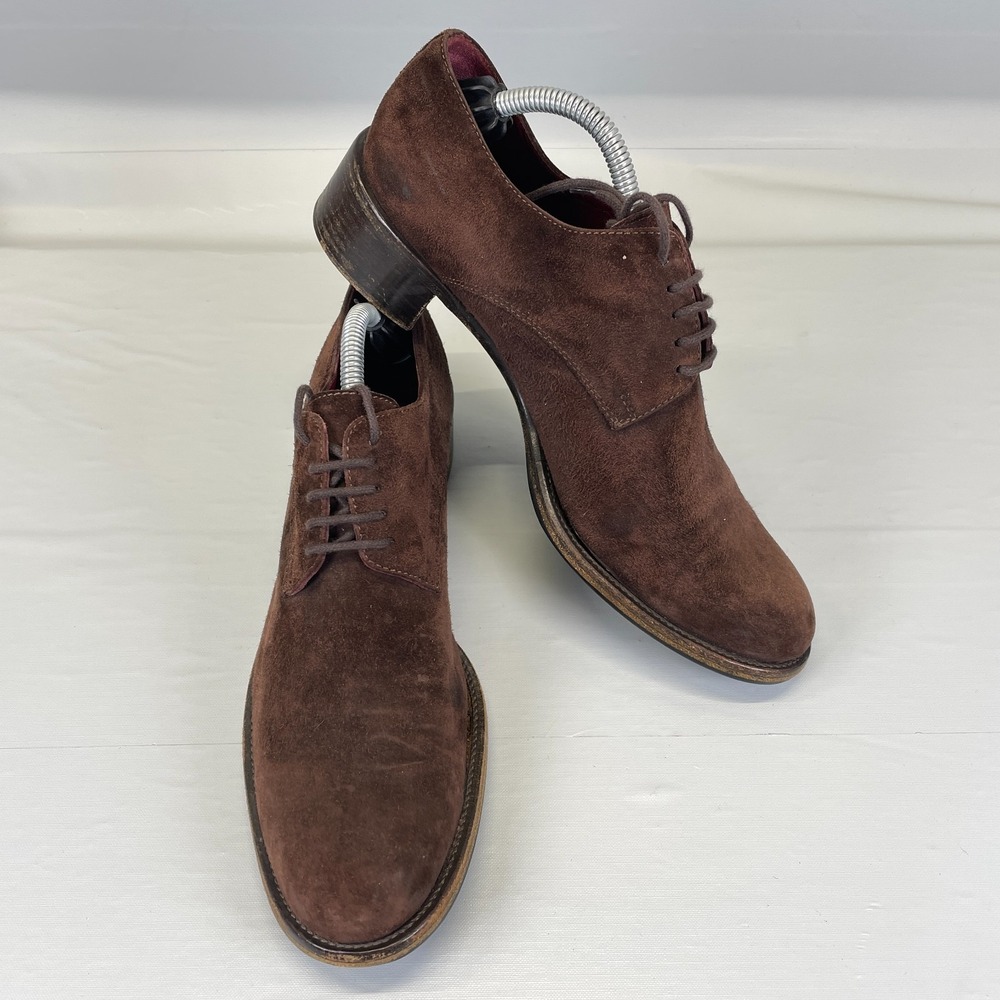 Vintage Prada Womens Derby Shoes Size 37.5 US 7.5 Brown Suede Lace Up Heeled - Picture 2 of 10
